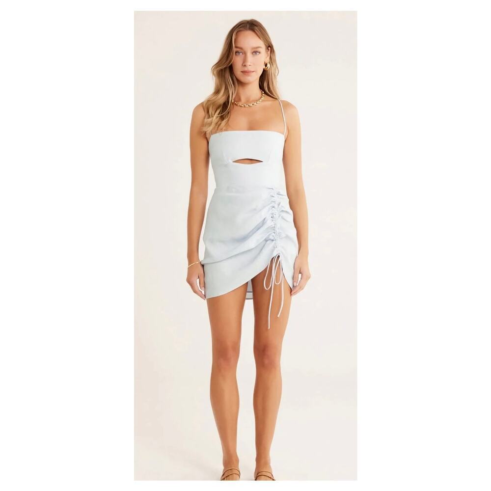 NWT Rumer Bronte Mini Dress Sky Blue Linen Size Small Womens